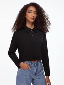 SHEIN BASICS Solid Drop Shoulder Tee - Black - View 6