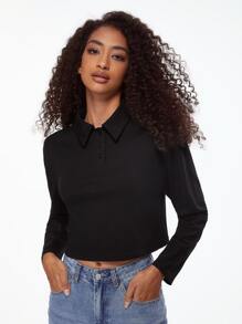 SHEIN BASICS Solid Drop Shoulder Tee - Black - View 7