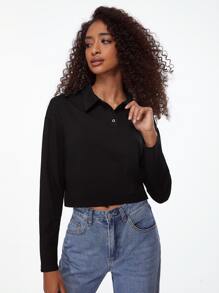 SHEIN BASICS Solid Drop Shoulder Tee - Black - View 8