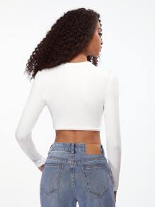 SHEIN BASICS Solid Crop Tee - White - View 2