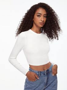 SHEIN BASICS Solid Crop Tee - White - View 3