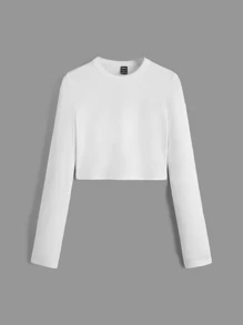 SHEIN BASICS Solid Crop Tee - White - View 4