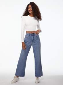 SHEIN BASICS Solid Crop Tee - White - View 6