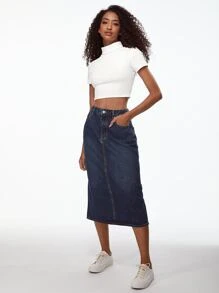 SHEIN BASICS High Neck Short Sleeve Crop Tee - White - View 5