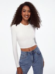 SHEIN BASICS Solid Crop Tee - White - View 7
