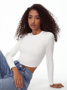 SHEIN BASICS Solid Crop Tee - White - View 8