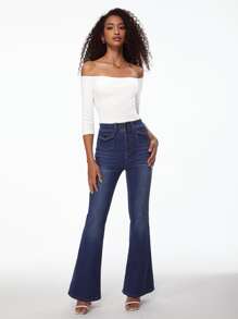 SHEIN BASICS Off Shoulder Ribbed Knit Tee - White - View 3