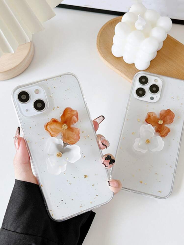 Flower Decor Clear Phone Case