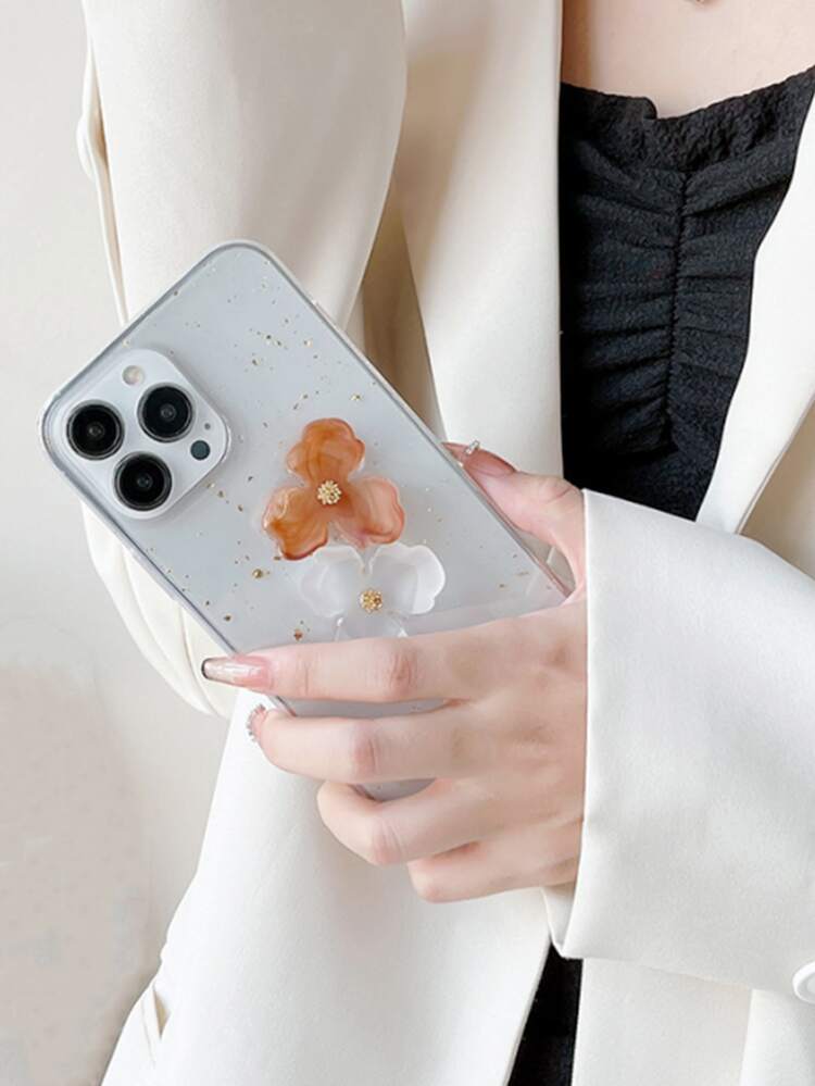 Flower Decor Clear Phone Case