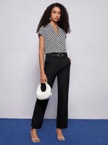 BizChic 滿版印花缺口領蝙蝠袖襯衫工作服