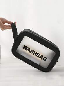 1入組字母圖案防水洗漱包 - 黑色 - 查看 3