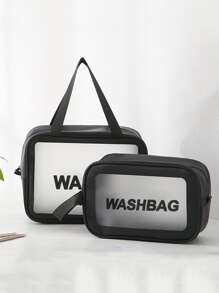 1入組字母圖案防水洗漱包 - 黑色 - 查看 4