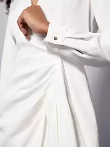 Maija Surplice cổ Váy Wrap Hem Trang phục làm việc - trắng - Xem 3