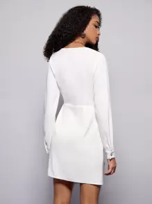 Maija Surplice cổ Váy Wrap Hem Trang phục làm việc - trắng - Xem 4