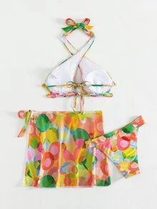 Bộ bikini đi biển mùa hè có dây buộc dây với váy đi biển - Nhiều màu - Xem 5