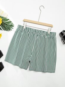 SHEIN Holidaya Plus Striped Drop Shoulder Blouse & Shorts - Multicolor - View 3