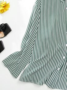 SHEIN Holidaya Plus Striped Drop Shoulder Blouse & Shorts - Multicolor - View 4