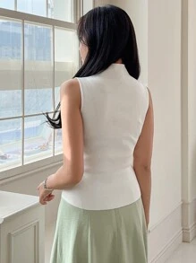 DAZY Solid Mock Neck Ribbed Knit Tank Top - White - View 5