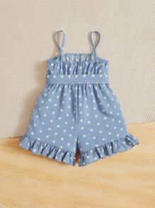 SHEIN Baby Polka Dot Print Ruffle Hem Belted Cami Romper - Dusty Blue - View 2