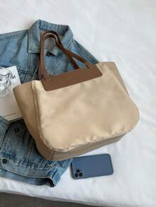Letter Graphic Shoulder Tote Bag - Khaki - View 7