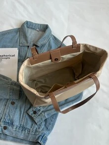 Letter Graphic Shoulder Tote Bag - Khaki - View 4