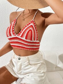 SHEIN VCAY 條紋圖案後背繫帶罩衫上衣 - 彩色 - 查看 6