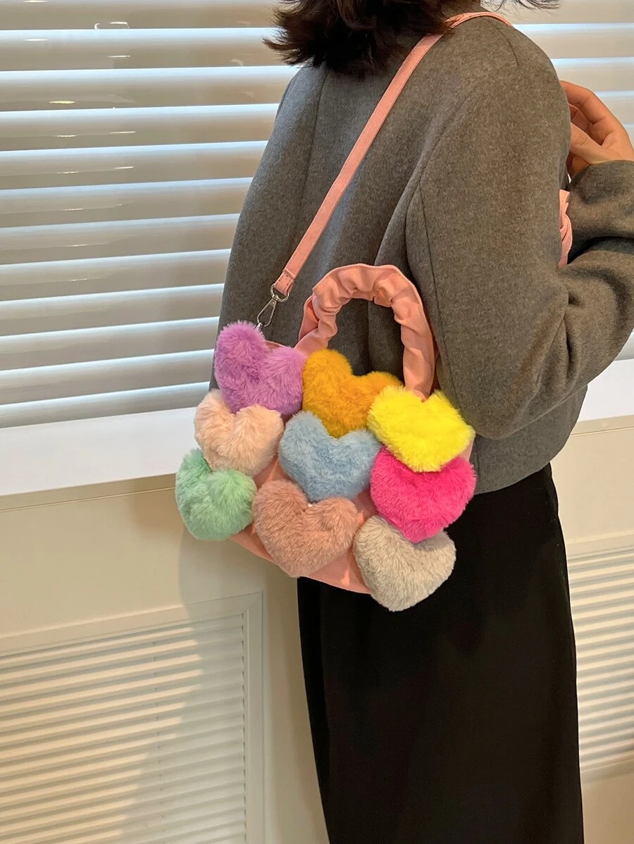 Mini Heart Decor Ruched Detail Square Bag