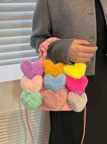 Mini Heart Decor Ruched Detail Square Bag