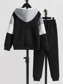 SHEIN Boys Colourblock Zip Up Hoodie & Joggers Without Jumper - Multicolor - View 2