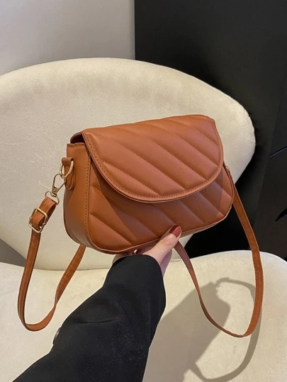 Quilted Pattern Flap Square Bag