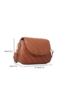 絎縫圖案翻蓋方包 - 棕色 - 查看 3