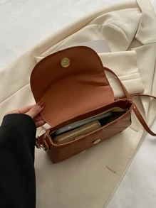 絎縫圖案翻蓋方包 - 棕色 - 查看 6