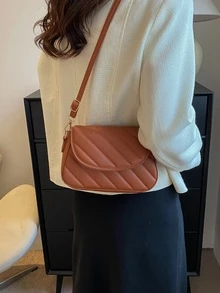 絎縫圖案翻蓋方包 - 棕色 - 查看 7