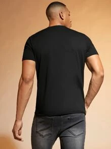 Manfinity RelaxMax Hombres Camiseta con estampado de letra - Negro - Ver 2