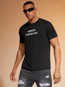 Manfinity RelaxMax Hombres Camiseta con estampado de letra - Negro - Ver 5