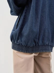 DAZY Drop Shoulder Zip Up Denim Jacket - Dark Wash - View 7