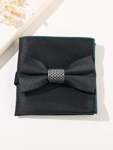 Men Buckle Decor Bow Tie & Bandana - Dark Green - View 3