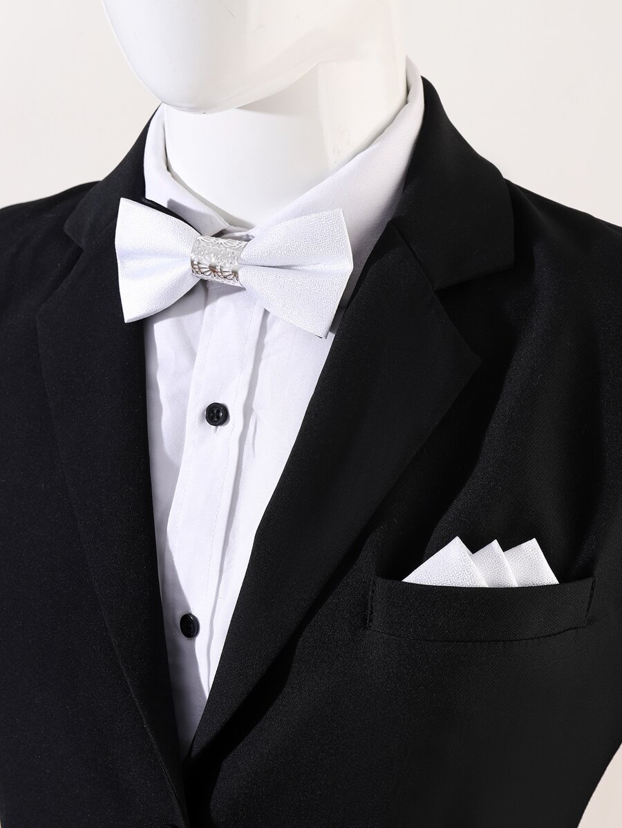 Men Buckle Decor Bow Tie & Bandana - White - View 1