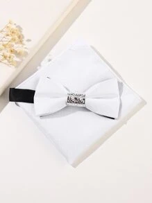 Men Buckle Decor Bow Tie & Bandana - White - View 2