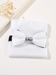 Men Buckle Decor Bow Tie & Bandana - White - View 3