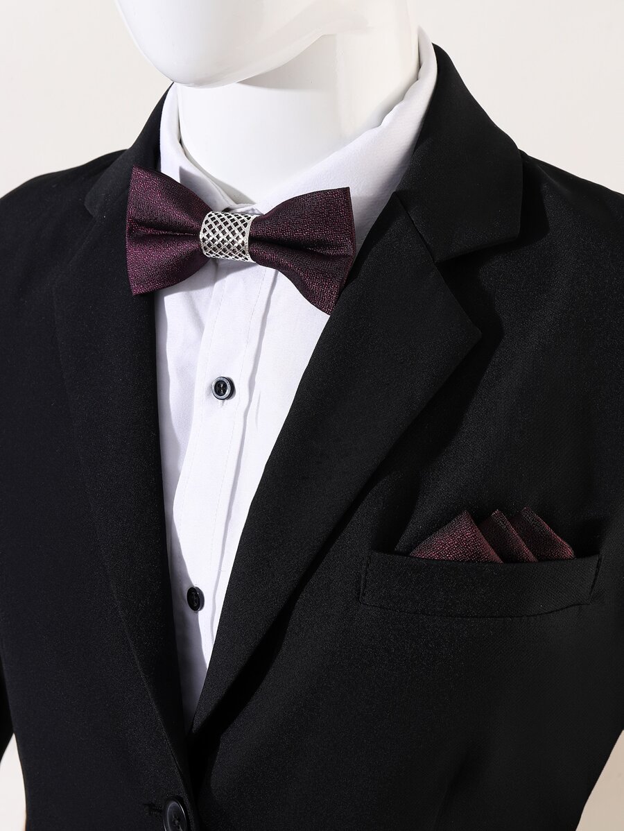 Men Buckle Decor Bow Tie & Bandana - Burgundy - View 1