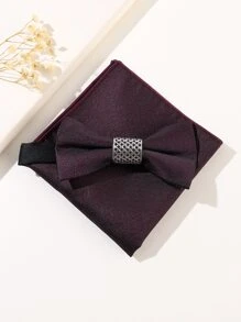 Men Buckle Decor Bow Tie & Bandana - Burgundy - View 2