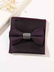 Men Buckle Decor Bow Tie & Bandana - Burgundy - View 3