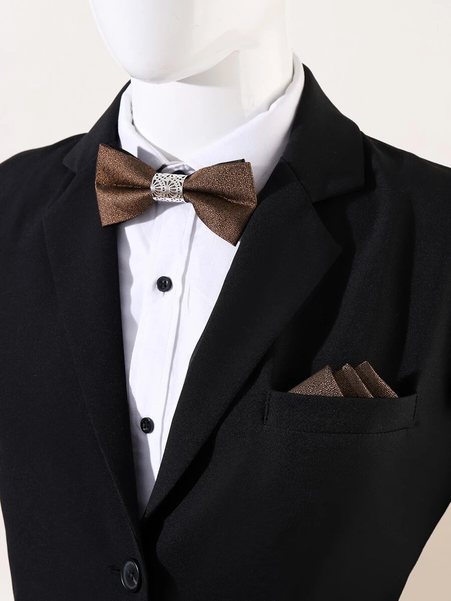 Men Buckle Decor Bow Tie & Bandana - Brown - View 1