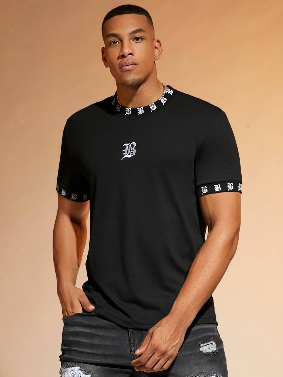 Manfinity RelaxMax Men Letter Graphic Tee - Black - View 1