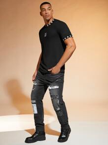 Manfinity RelaxMax Men Letter Graphic Tee - Black - View 4