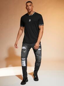 Manfinity RelaxMax Men Letter Graphic Tee - Black - View 6