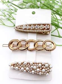 3pcs Faux Pearl Decor Hair Clip - Multicolor - View 1