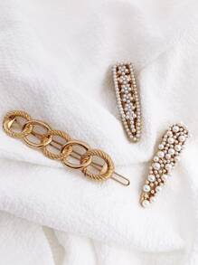 3pcs Faux Pearl Decor Hair Clip - Multicolor - View 3