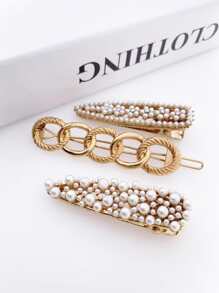 3pcs Faux Pearl Decor Hair Clip - Multicolor - View 4